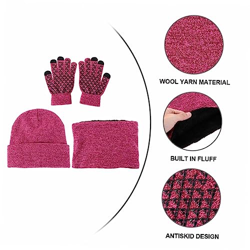 Winter Warm Knit Hat Windproof Cap Gloves Neck Scarf Comfortable Knitwear for Outdoor Activities Red3