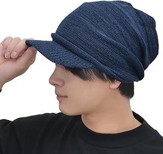 [Ｌｏｏ＆ｃ] [ルーアンドシー] つば付き ニット帽 メンズ 大きいサイズ 綿100％ ニットキャップ 帽子 ゆったりサイズ ニットキャスケット オールシーズン 防寒 ユニセックス コットン 医療帽子