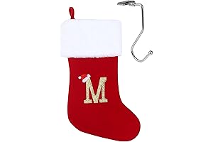 20 Inches Monogrammed Red Christmas Stockings With Letter, Personalized Christmas Stockings With Letter