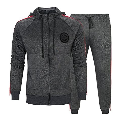 MANLUODANNI Mens Tracksuit Set Gym Bottoms Top Jogging Joggers Sports Suit Zip Hoodie Jacket Pants Dark Gray XL Cover
