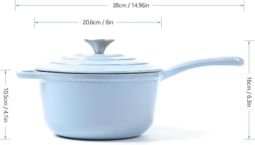 Miniatura 2 de HAWOK Cacerola de hierro fundido esmaltado, cacerola de 2.65 cuartos de galón con tapa y mango largo, color verde