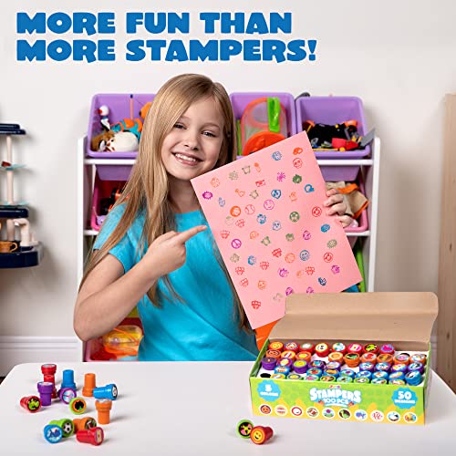 Image of JOYIN 100 Pcs Assorted Stamps for Kids Self-Ink Stamps (50 Different Designs, Dinosaur, Zoo Safari Stampers) for Party Favor, Carnival Prizes, School Classroom Gift Stuffers, Treasure Box Toys