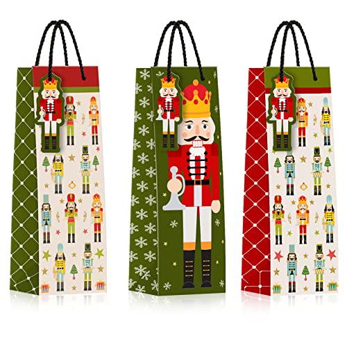 Sac bouteille de vin Noël Whaline lot de 12 avec étiquette et poignée pour table
