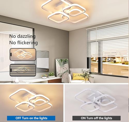 Image of PANCA Modern LED Chandelier Light for Ceiling | 3-Color Dimmable Ceiling Light with Remote Control | Acrylic White Flush Mount Fancy Ceiling Lamp for Living Room, Bedroom & Hall (58x45x12cm)