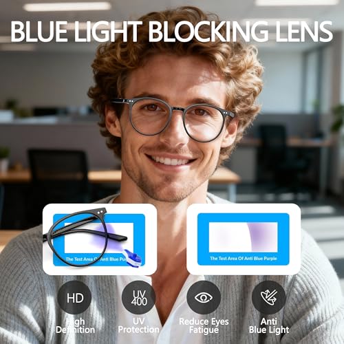 Image of Blue Light Blocking Glasses for Women and Men, Round Frame Computer Gaming Anti Eyestrain & UV Glare RF6213 (Clear)