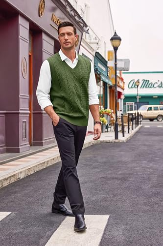 Runcati Mens V Neck Sweater Vest Casual Cable Knitted Pullover Knitwear Slim Fit Sleeveless Sweaters4