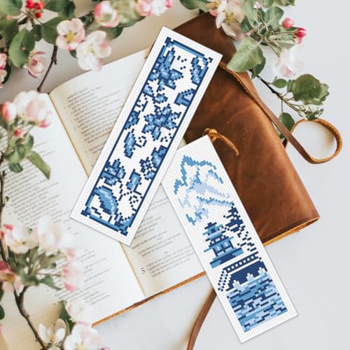 Image of BEUNITONE Cross Stitch Bookmark Kit 6 Pcs Watercolor DIY Bookmarks Cross Stitch Kits for Beginners Birds Flower Stamped Embroidery Bookmark with Landscape Patterns Craft Kit for Gifts 8''x2.4''