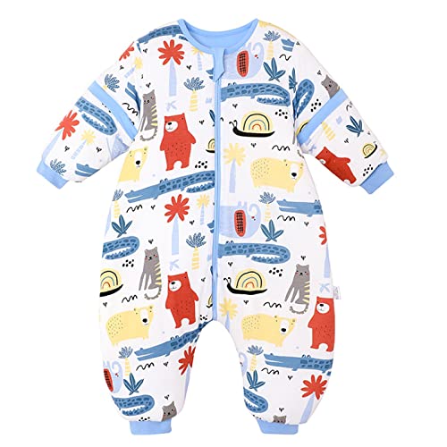 Zigjoy Baby Sleep Bag With Feet 2.5 Tog Warm Wearable Blanket With Removable Sleeves 100% Cotton Pajama 12-24 Months Sleep Sack For Toddler Girl Boy Bear #TOP15