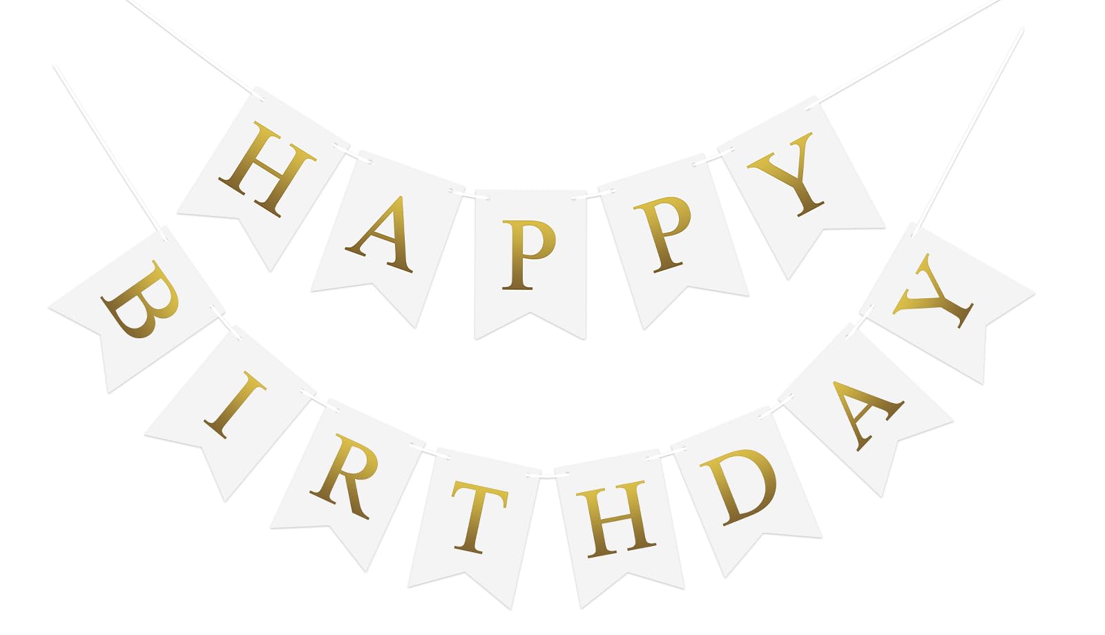 Pre-Strung White Happy Birthday Banner - Birthday Party Banner NO DIY Happy Birthday Sign Metallic Gold Birthday Hanging Decoration for Women Men Girl