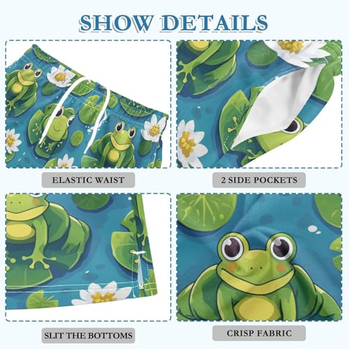 Boys Athletic Shorts with Pockets Green Frog Lotus Running Basketball Shorts for Youth Elastic Waist Size 7-8 6