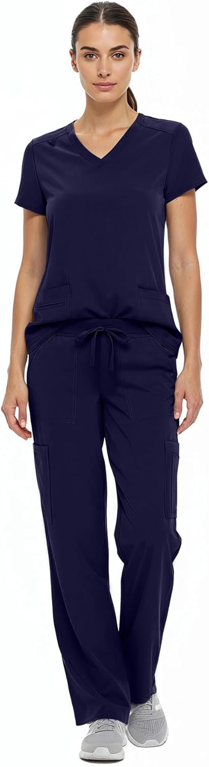 Natural Uniforms Women's Cool Stretch V-Neck Top and Cargo Pant Scrub Set with Regular and Petite Sizes - Image 4