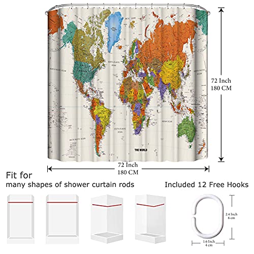 World Map Bathroom Shower Curtains Fabric Shower Curtain Waterproof Curtains For Bathroom Quick-Drying Machine Washable Kitchen Curtains With 12 Hooks #TOP2