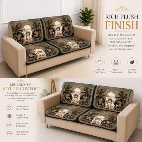 Image of Homerz Premium 'Luxe Series' Sofa Cover | Holland Velvet Fabric | Smooth Finish | Anti-Slip Fleece Backing Couch Protector (Maharaja, 2 Seater, Seat Cover with Backrest)