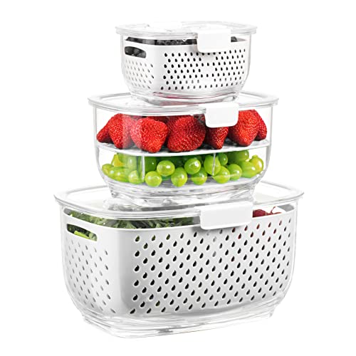 Comparison: Best Vegetable Storage Containers For Fridge 9 LUXEAR Fresh Produce Vegetable Fruit Storage Containers 3Piece Set, BPA-free, Partitioned Salad Container, Fridge Organizers, Used in Storing Fruits Vegetables, White