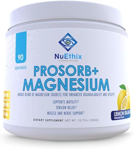 NuEthix Formulations Prosorb+ Suplemento dietético de magnesio, mezcla de magnesio de 200 mg para apoyar el bienestar físico y mental, vitamina C,