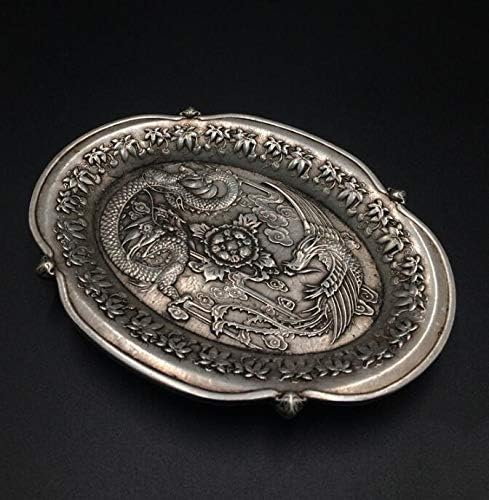 Antique Collection White Copper Longfeng Chengxiang Silver Dish Ornaments