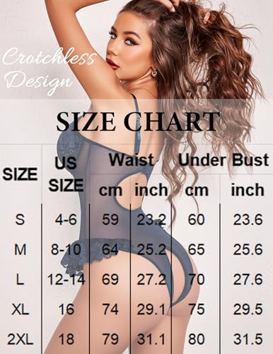 Image of Avidlove Lingerie for Women Mesh Lace Bodysuit Sexy Wireless Garter Lingerie Set Teddy Lingerie(No Stockings)