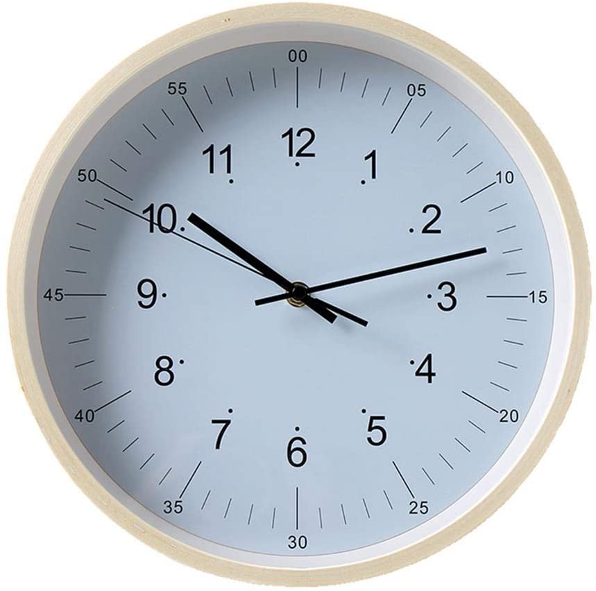Horloge murale silencieuse et facile à lire en bois rose et bleu