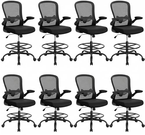 Image of ErGear Drafting Chair, Standing Desk Chair with Flip-Up Armrests, High Desk Chair Adjustable Height, Ergonomic Tall Office Chair with Lumbar Support and Adjustable Footrest Ring,8 Pack