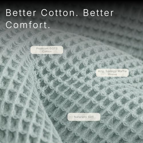 Image of GOTS Certified 60 inchX80 inch Twin 100% Organic Cotton Waffle Blanket-Silver Blue | Premium Waffle Blankets & Throws for Bed, Throw Blanket for Couch, Modern & Cozy Blanket, All Season, Comfy and Soft Blankets