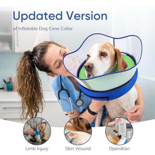 Image of Supet Raised Inflatable Dog Cone Collar to Stop Licking, Soft Dog Cone Alternative for Small Medium Large Dogs, Doggie Donut Collar After Surgery