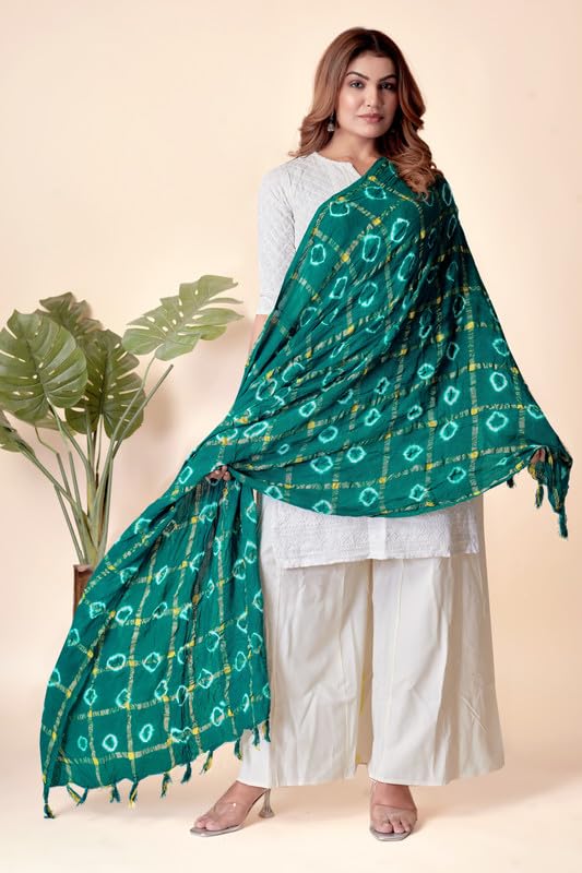 Image of Women Bandhani Dupatta | Traditional Chunri Print with Decorative Border | Lightweight Ethnic Stole for Festive and Wedding Wear