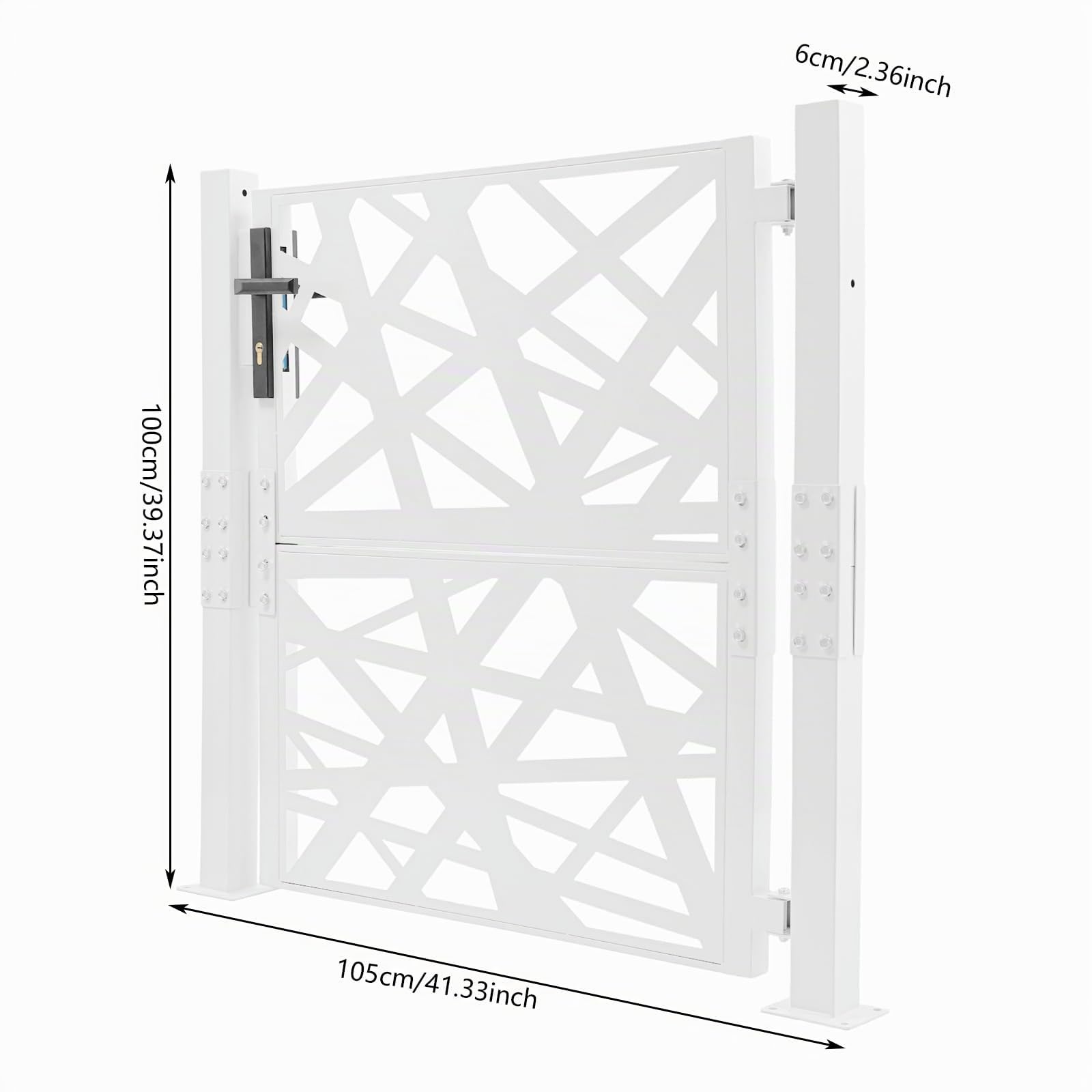 Cancello da giardino in metallo, porta da giardino in acciaio, chiudibile a chiave, cancello del cortile e cancello d'ingresso per giardino, terrazza e vialetto con design a motivo geometrico forato