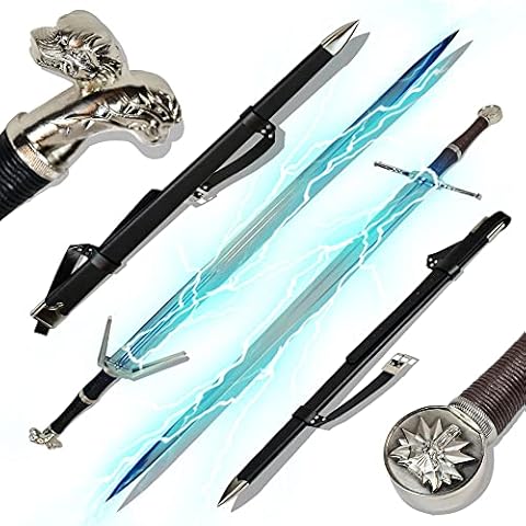 Witcher Schwerter Set - Geralt von Riva Silberschwert + Stahlschwert mit Scheide, Metallschwerter für Cosplay, Silber Schwert, Stahl Schwert, Geschenk für Sammler und Fans, exklusives Bundle Cover
