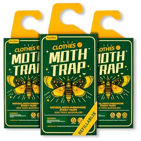 Moth Traps for Clothes Closets, Indoor Clothing Moths Traps with Strength Pheromones, 3 Pack Refillable Cover