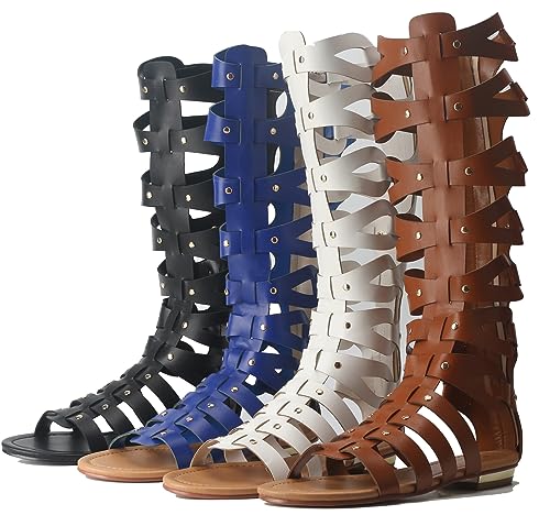 Image of Hanfike Knee High Sandals for Women Gladiator Cut Out Summer Roman Boots
