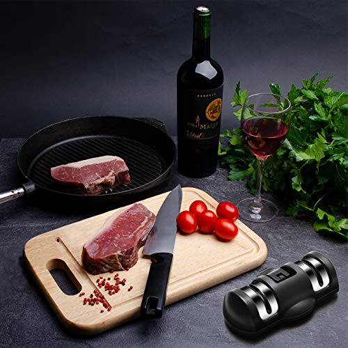 Kitchen Knife Sharpener, Manual Pocket Knife Sharpener with Suction Cup, 2-Step Knife Sharpening to Restore and Polish Blades - Thumbnail 6
