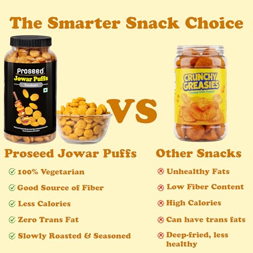 Image of Proseed Jowar Puffs (Tandoori) | 150g x 1 Pack | Slow Roasted & 100% Veg | No Refined Flour, Sugar & Trans-Fat | Gluten Free | No Palm Oil | Healthy Travel Friendly Millet Snacks