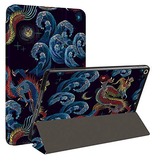 HUASIRU Peinture Étui Housse Case pour iPad Air/Air 2 (9.7 Pouces) and iPad 2017/2018 - Housse à Trois Volets avec Porte-Crayon intégré, Dragon Noir Cover