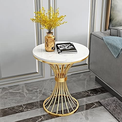 Image of Round Coffee Table Side Table Modern Home Decor Tea End Table for Living Room Bedroom and Balcony (White Gold)
