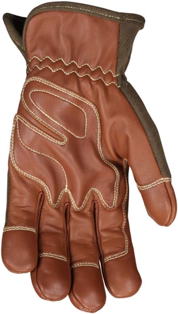 MCR Safety MU3624FRL Mustang Utility Driver Glove, Grain Goat Double Palm Unlined, Nomex® Back, Kevlar® Sewn, Wing Thumb, Hand Protection, Utility, Construction, 1-Pair, Large,Brown