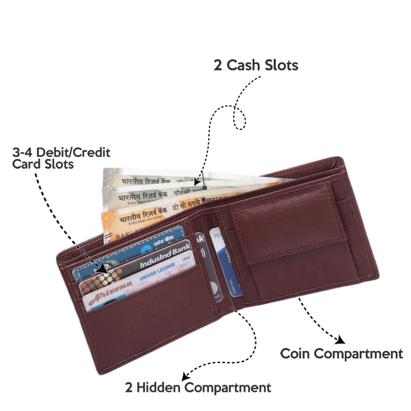 Image of Personalized Leather Wallet for Men - Brown Customized Wallet with Name & Charm | Gift for Boys, Husband, Brother | Slim PU Purse for Everyday Use