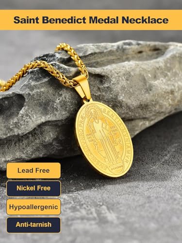 Image of U7 Saint Michael Necklace for Men,Stainless Steel /18K Gold Plated St Michael Archangel /Saint Benedict /Saint Christopher Pendant Amulet Necklace for Men Women