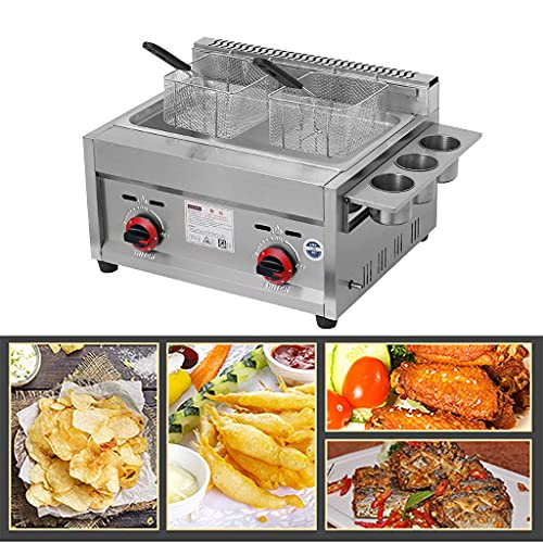 Fritteusen- Fritteusen-Korb, 12-Liter-Handelsfritteuse, Gas-Fritteuse, Edelstahl-Doppelfritteuse, Frittiermaschine mit Korb und Deckel, unabhängiger Schalter – Bild 3