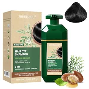 SHIHUANUO Black Hair Dye Shampoo 3 in 1 for Gray Hair Coverage, Herbal Ingredients Natural Shampoo Black Hair Dye for Women &amp; Men/Ammonia-Free 520ml