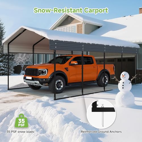Image of 12'x20' Heavy Duty Metal Carport, Outdoor Garage Car Shelter Shade with Heavier Frame, Galvanized Roof for Car and Boats, Grey