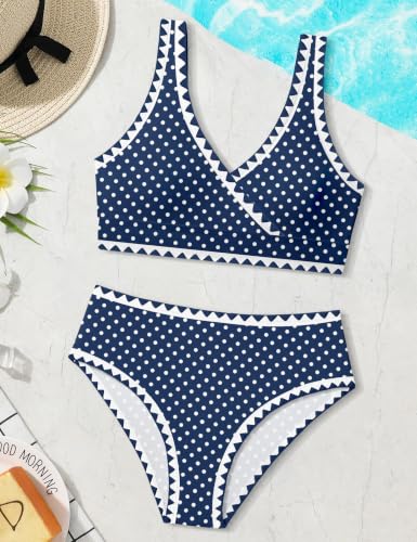 Image of KANGKANG Girls Swimsuit Bikini Set Solid Color V-Neck Two Piece Bathing Suit with Chest Pad Adjustable Straps Swimwear 7-16T