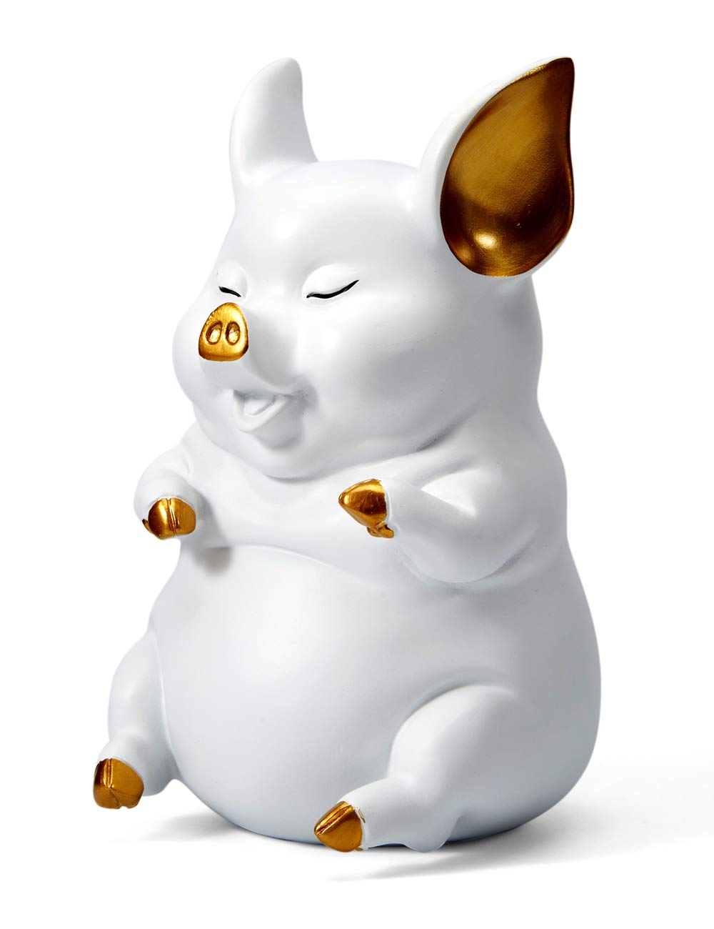 HAUCOZE Piggy Bank Coin Bank Pig Statue Gifts Modern Arts Figurine Polyresin White 8.3inch