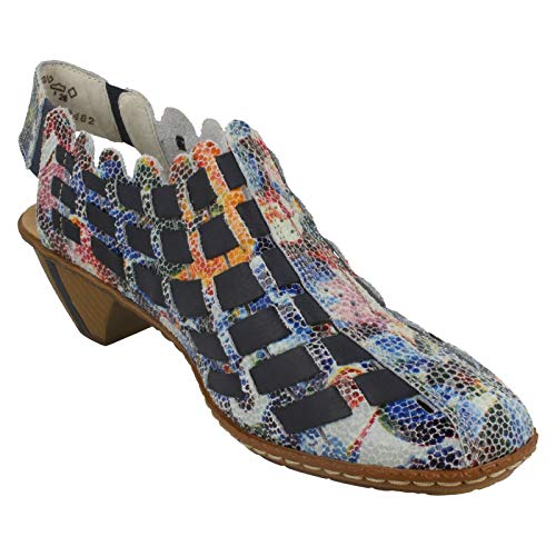 Image of Rieker 46778 Sina Women's Heels - Sling-Backs, Leather Upper, Hand-Woven Design, Anti-Stress Comfort, Flexible Sole, Secure Fit, and Timeless Everyday Style