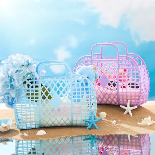 Silkfly 6 Pcs Jelly Tote Bags Plastic Easter Baskets for Egg Hunting Wedding Beach Gifts Purse Bags for Spring Party Favor(Bright Color,Small)2