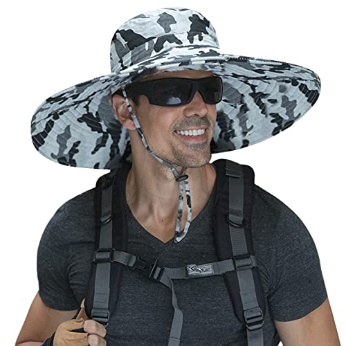 Image of HUAMULAN Wide Brim Sun Hats Men and Women Bucket Safari Fishing Hat for Hiking Garden Lawn Work Camping Outdoor