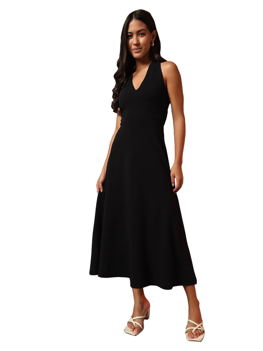 Women's Polyester Fit and Flare Midi Dress-image-13