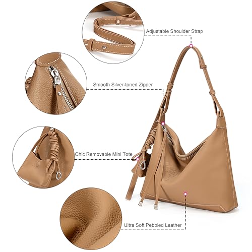 YALUXE Women's Genuine Leather Shoulder Bag Handbag Purse with Adjustable Strap, Detachable Mini Pouch4