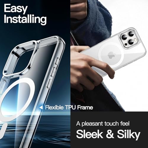 Image of JGD Magnetic Case for iPhone 16 Pro Max 6.9-Inch Compatible with MagSafe, Shockproof Phone Bumper Cover, Anti-Scratch Clear Back (Clear)