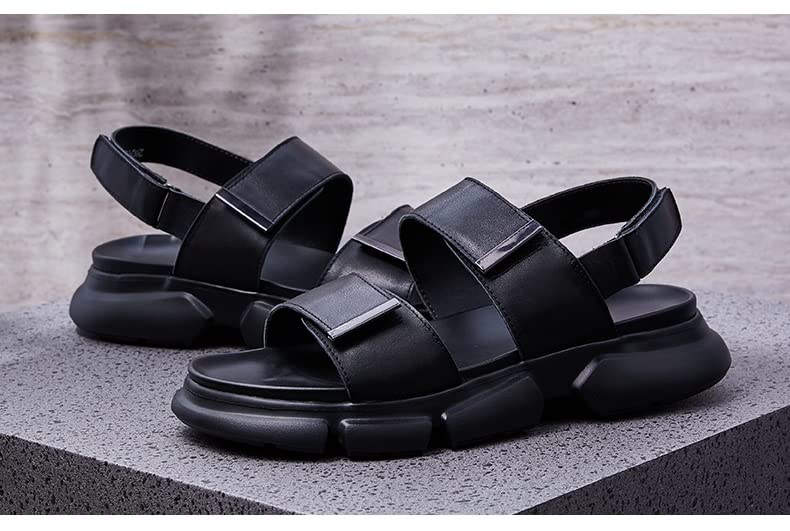 Men's Sandals Thick-Soled Leather Beach Shoes Casual Breathable Outerwear All-Match Sandals(40 Code)2