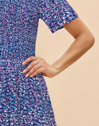 Image of Kranda Women 2025 Summer Fall Crewneck Short Sleeve Smocked Floral Maxi Dress